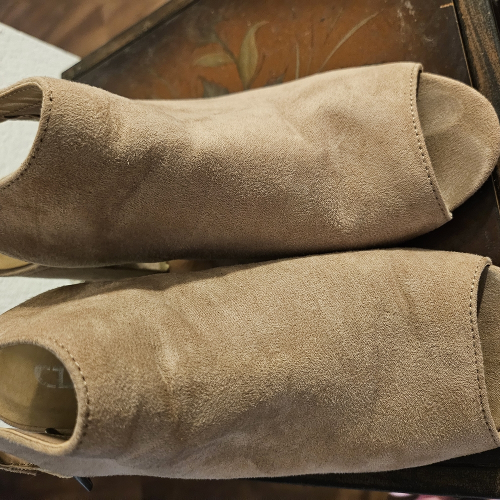CL by Laundry Beige Suede Open-Toe Mules